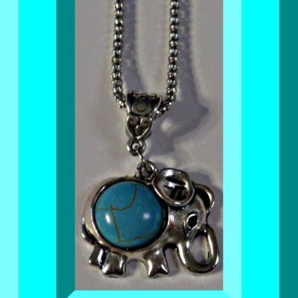 Tibetan Silver & Turquoise Elephant Design Necklace Native Ethnic Tribal